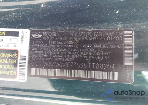 2008 Mini Cooper S from USA, damaged, VIN WMWMF73538TT88204